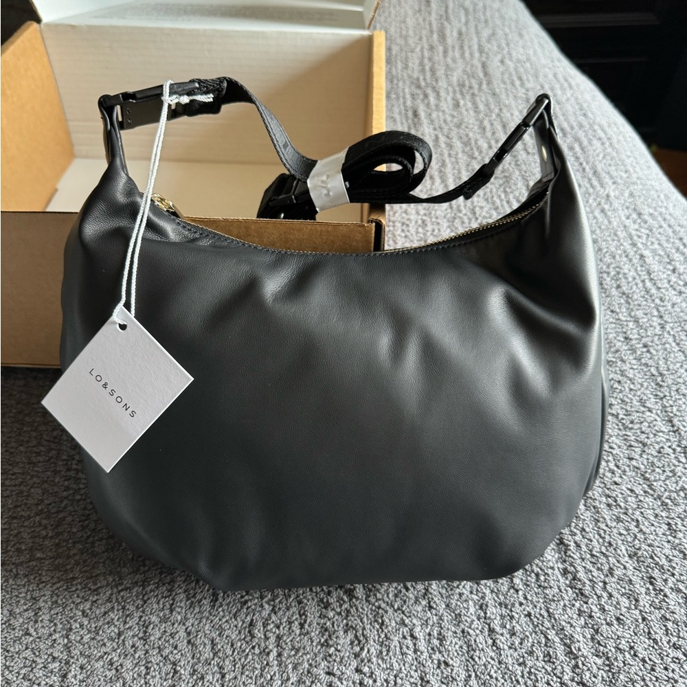 Lo & Sons Aoyama Convertible Purse Crossbody Black Leather Crescent